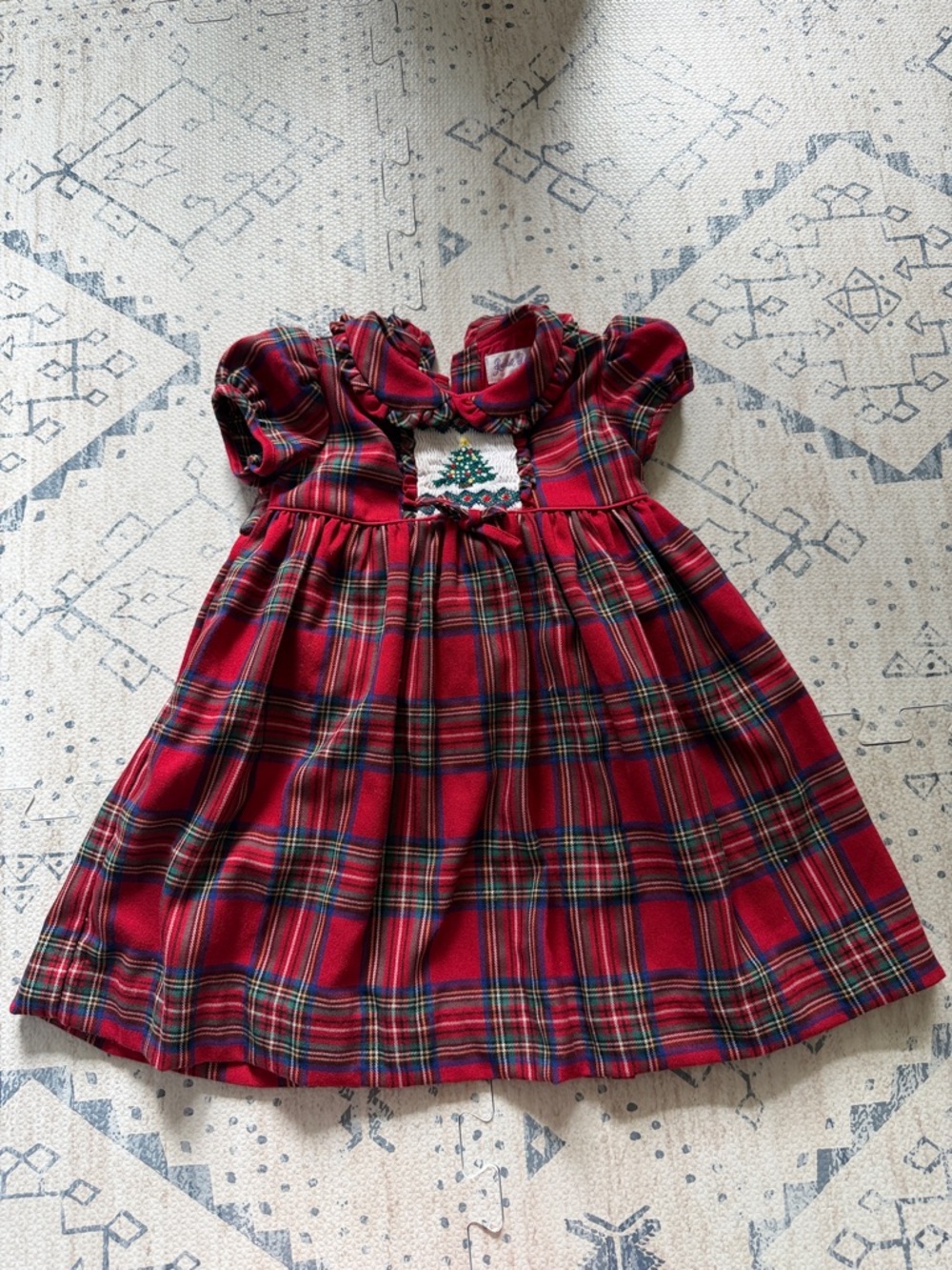 Rachel Riley Red Tartan Christmas Dress with Tree Smocking